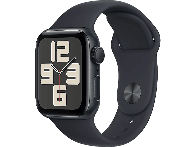 APPLE Watch SE (2023), GPS, 40 mm, Caja de aluminio medianoche, Vidrio delantero Ion-X, Talla S/M, Correa deportiva medianoche